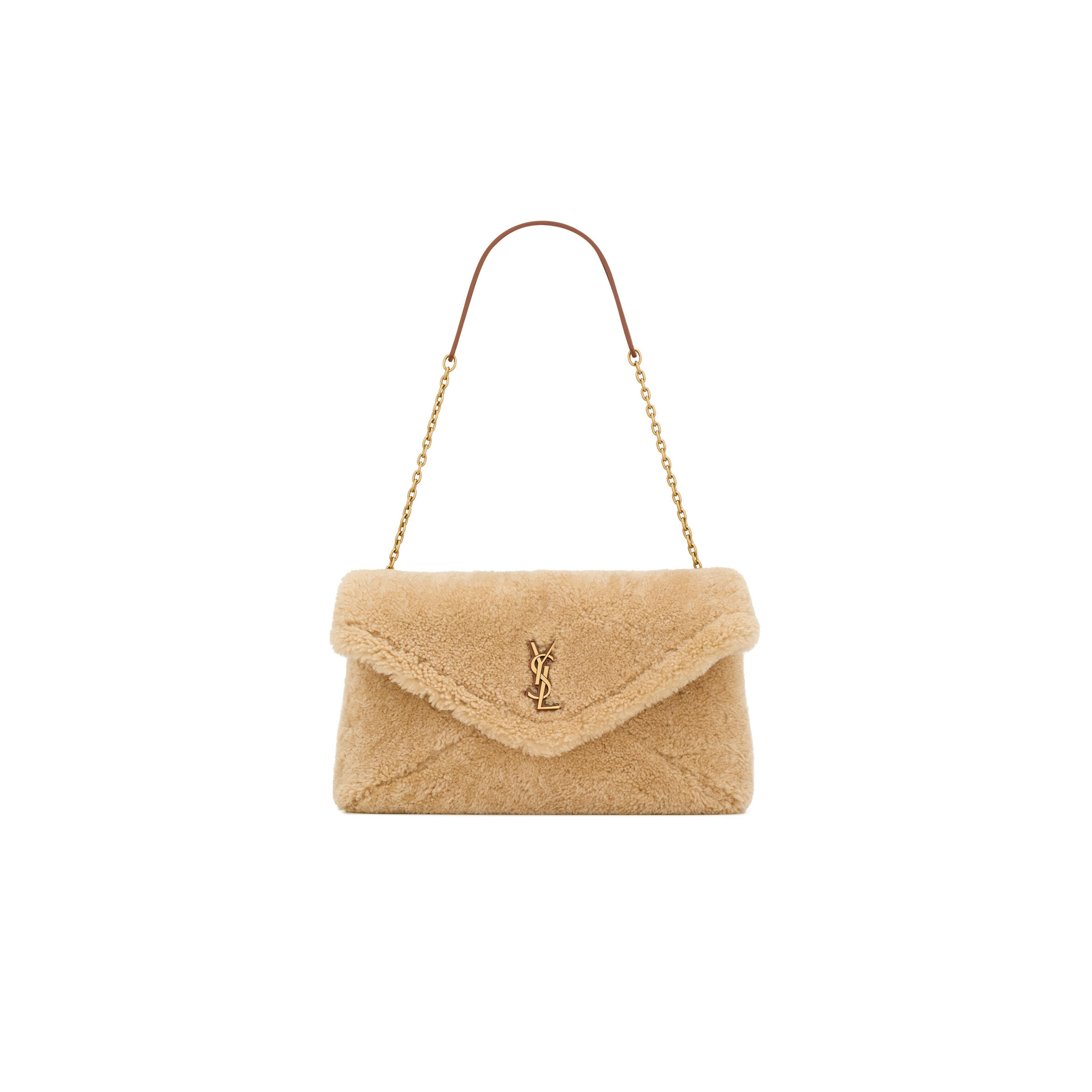 YSL CASSANDRE LARGE POUCH ON CHAIN IN SHEARLING 8536110T84W9210 (29.5*18*5cm)